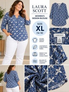 Laura scott women's XL blue design Blouse #38